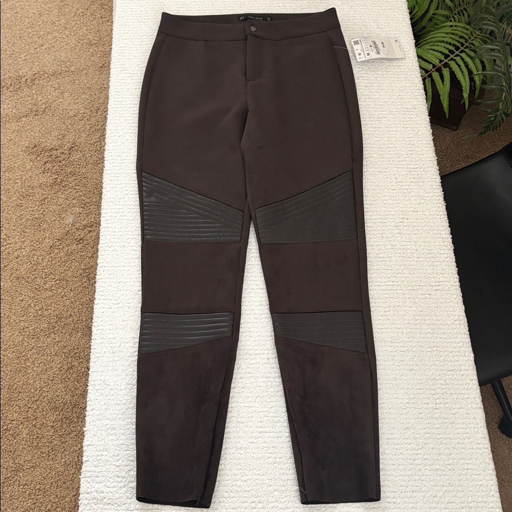 Zara Basic Brown Faux Suede and Leather Knitted Leggings